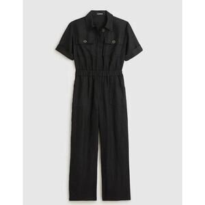 J.Crew 100% Linen Utility Cargo Wide Leg Jumpsuit Item CA634 in Black 6 NWT $248